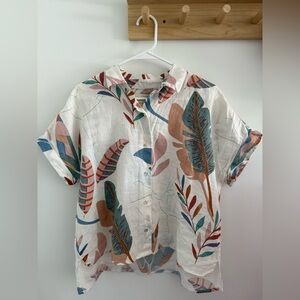 100% Linen Cynthia Rowley Botanical Button Down Shirt